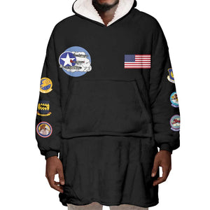 African American Aviators WWII Wearable Blanket Hoodie Tuskegee Red Tails Airmen Black - African Pride