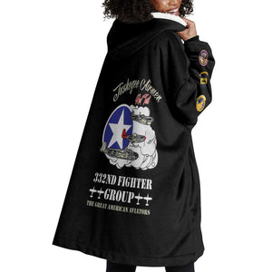 African American Aviators WWII Wearable Blanket Hoodie Tuskegee Red Tails Airmen Black - African Pride