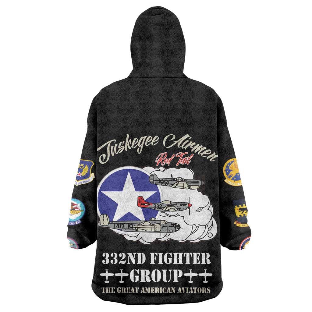 African American Aviators WWII Wearable Blanket Hoodie Tuskegee Red Tails Airmen Black - African Pride