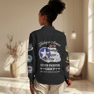 African American Aviators WWII Women Casual Shirt Tuskegee Red Tails Airmen Black - African Pride