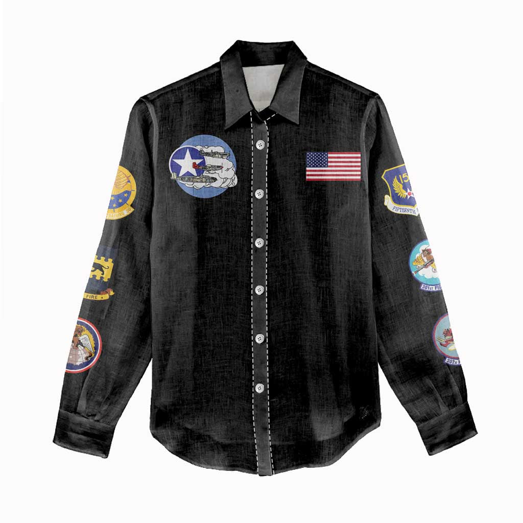African American Aviators WWII Women Casual Shirt Tuskegee Red Tails Airmen Black - African Pride