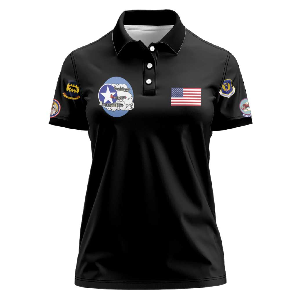 African American Aviators WWII Women Polo Shirt Tuskegee Red Tails Airmen Black - African Pride
