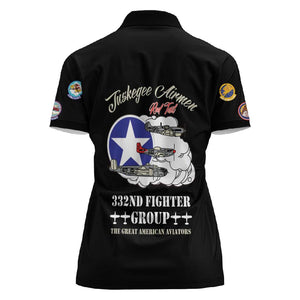 African American Aviators WWII Women Polo Shirt Tuskegee Red Tails Airmen Black - African Pride