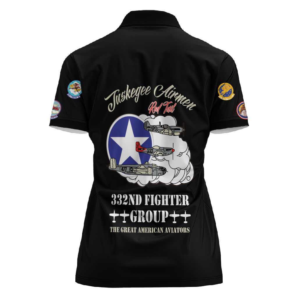 African American Aviators WWII Women Polo Shirt Tuskegee Red Tails Airmen Black - African Pride