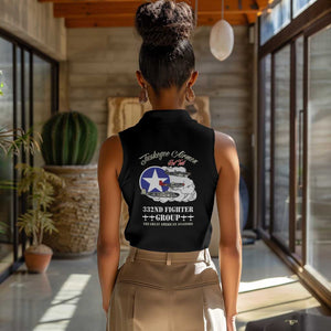 African American Aviators WWII Women Sleeveless Polo Shirt Tuskegee Red Tails Airmen Black - African Pride