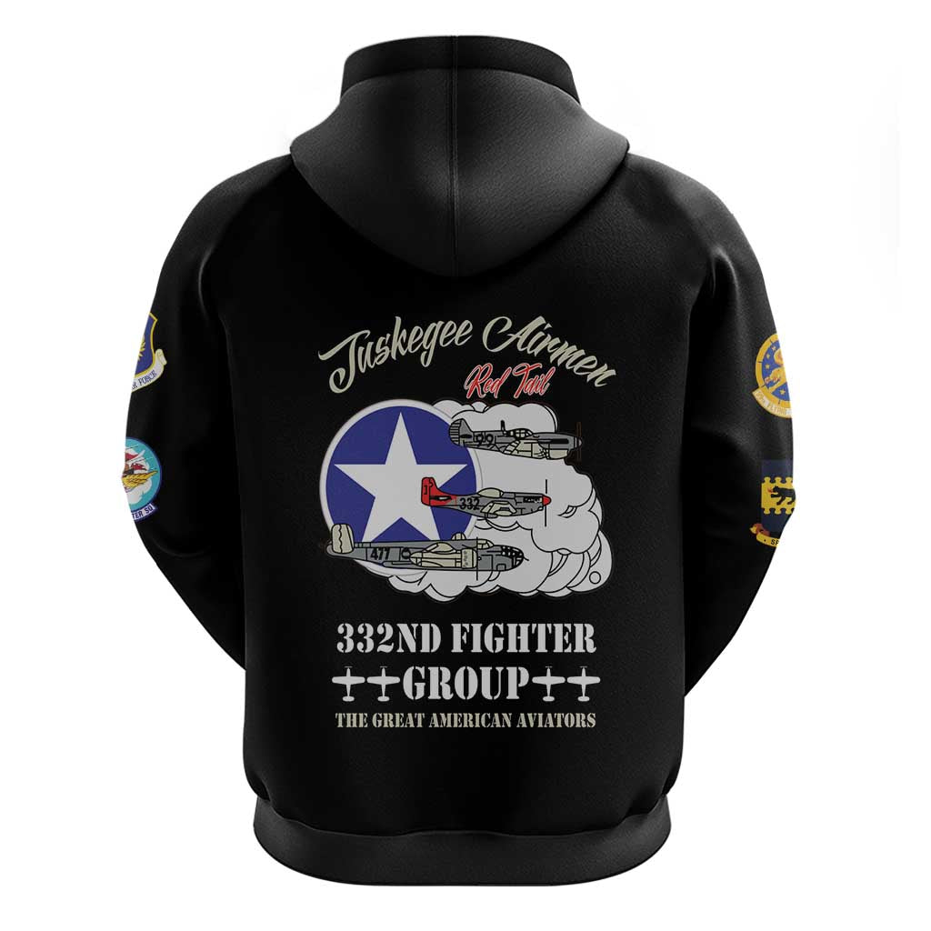 African American Aviators WWII Zip Hoodie Tuskegee Red Tails Airmen Black - African Pride