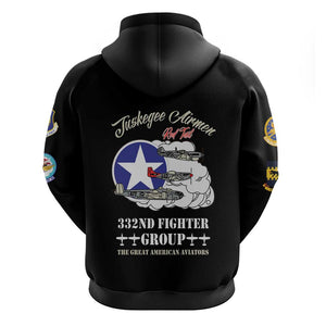 African American Aviators WWII Zip Hoodie Tuskegee Red Tails Airmen Black - African Pride