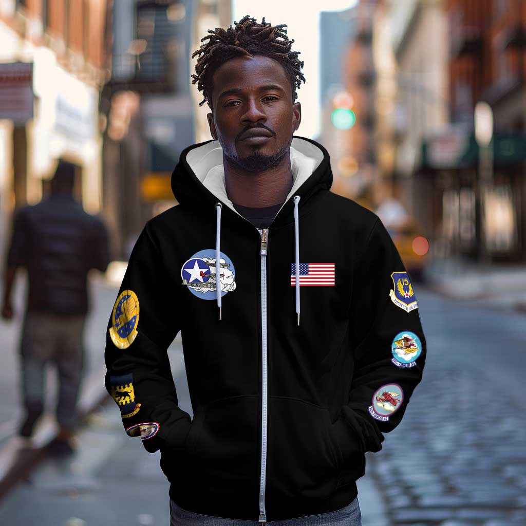 African American Aviators WWII Zip Hoodie Tuskegee Red Tails Airmen Black - African Pride