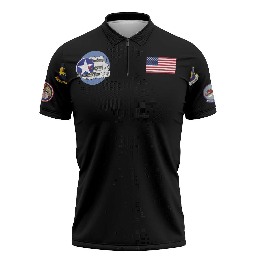 Tuskegee Airmen WWII Heroes Zipper Polo Shirt The Great American Aviators Black Art