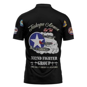 Tuskegee Airmen WWII Heroes Zipper Polo Shirt The Great American Aviators Black Art