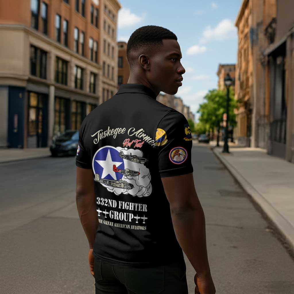 Tuskegee Airmen WWII Heroes Zipper Polo Shirt The Great American Aviators Black Art