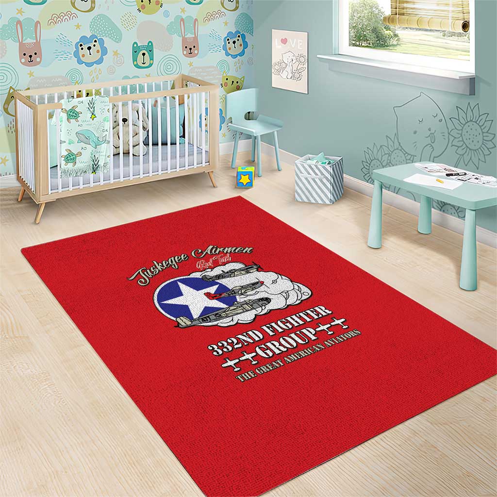 African American Aviators WWII Area Rug Tuskegee Red Tails Airmen Red - African Pride