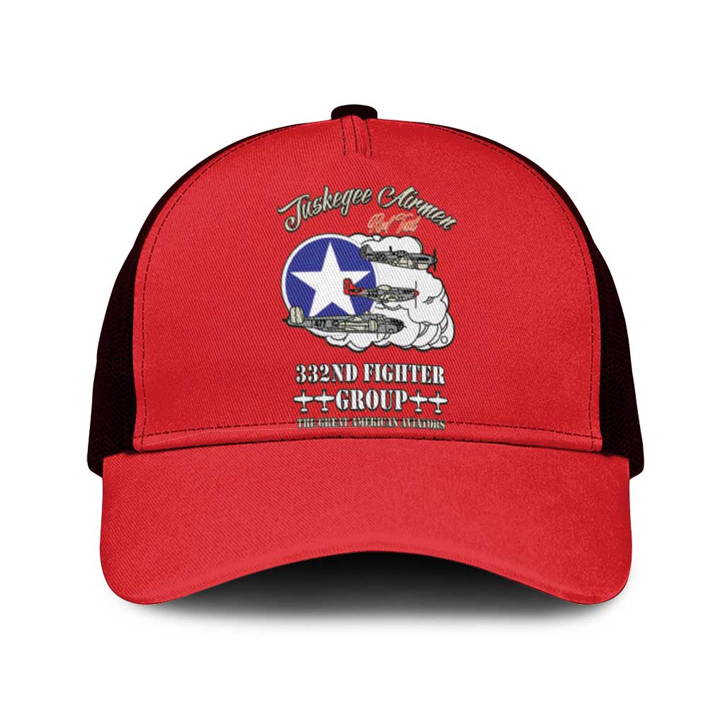 African American Aviators WWII Baseball Net Cap Tuskegee Red Tails Airmen Red - African Pride
