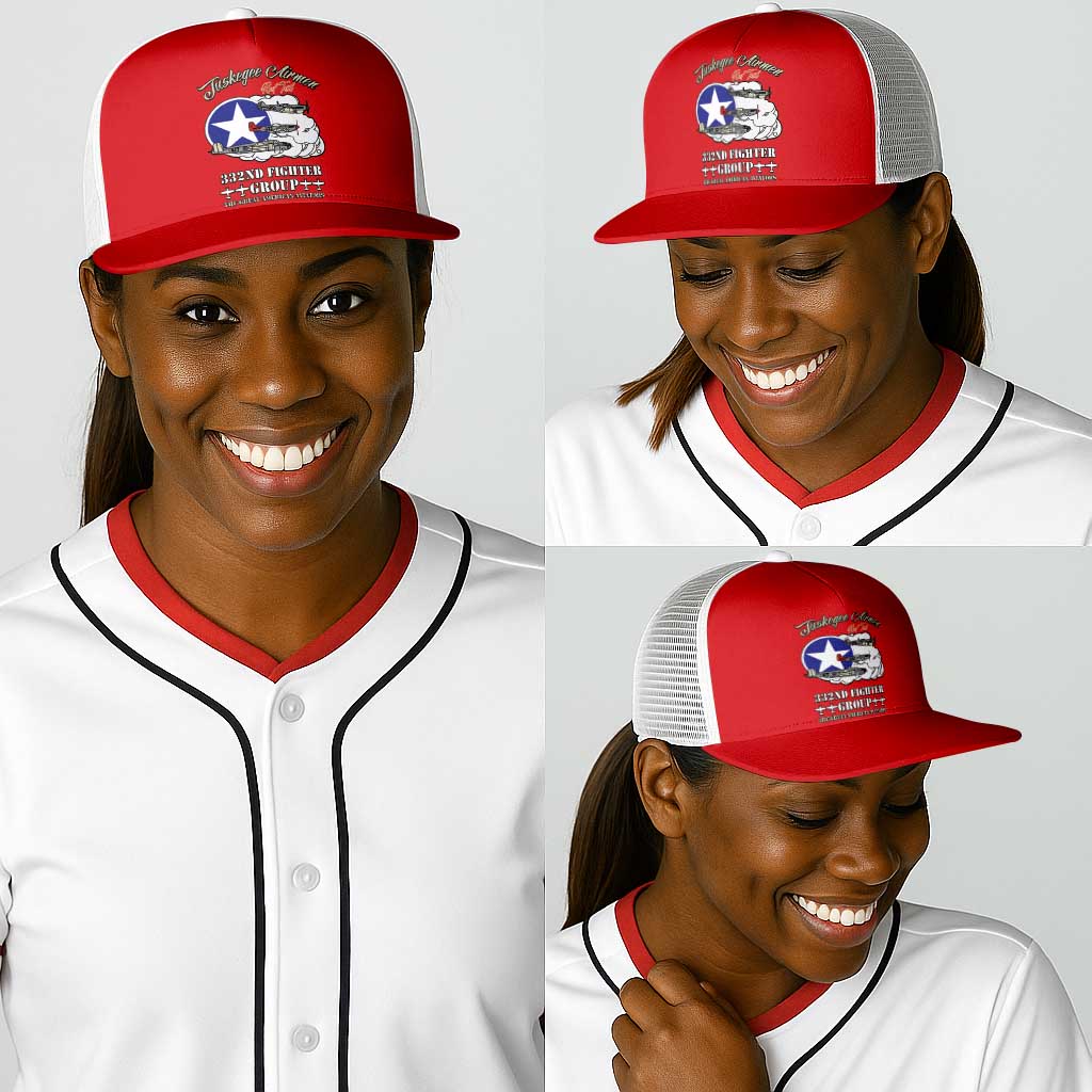 African American Aviators WWII Baseball Net Cap Tuskegee Red Tails Airmen Red - African Pride