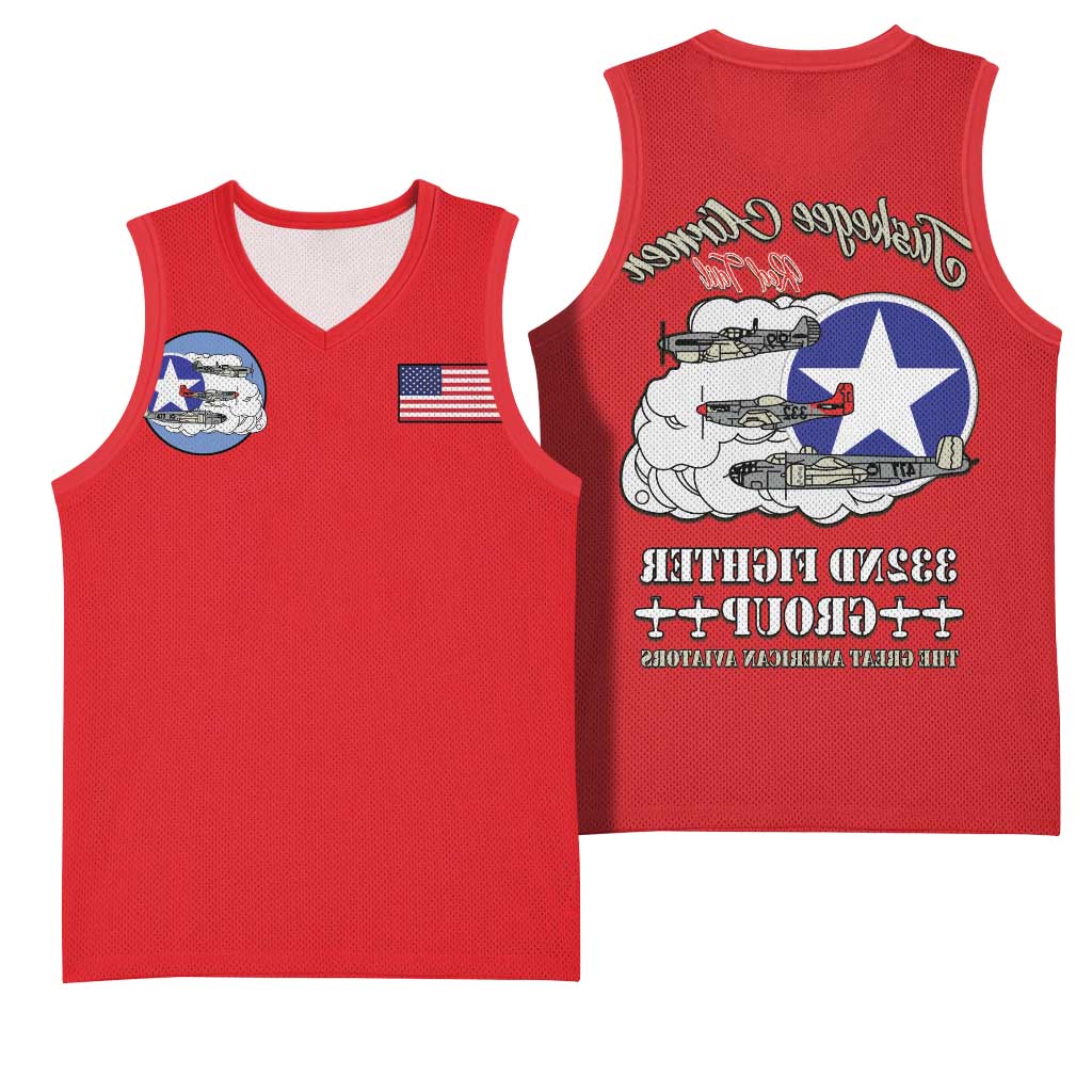 African American Aviators WWII Basketball Jersey Tuskegee Red Tails Airmen Red - African Pride