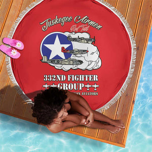 African American Aviators WWII Beach Blanket Tuskegee Red Tails Airmen Red - African Pride
