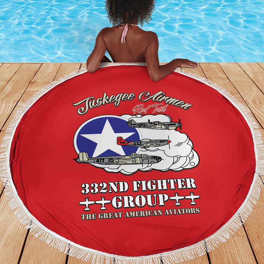 African American Aviators WWII Beach Blanket Tuskegee Red Tails Airmen Red - African Pride