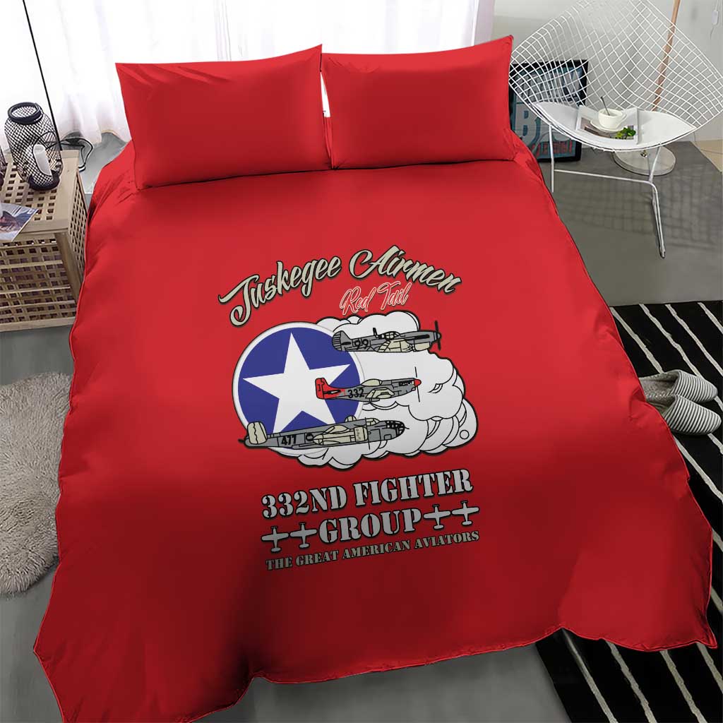 African American Aviators WWII Bedding Set Tuskegee Red Tails Airmen Red - African Pride