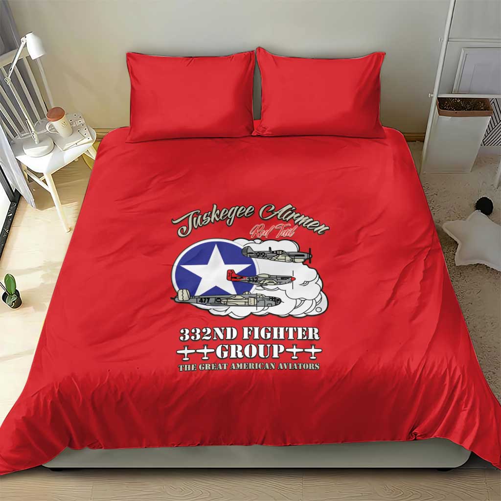 African American Aviators WWII Bedding Set Tuskegee Red Tails Airmen Red - African Pride