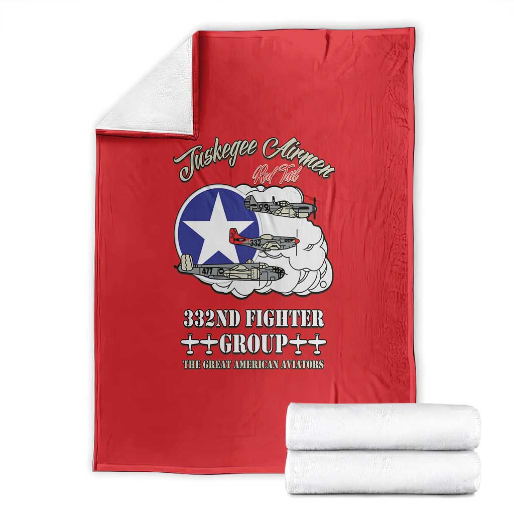African American Aviators WWII Blanket Tuskegee Red Tails Airmen Red - African Pride