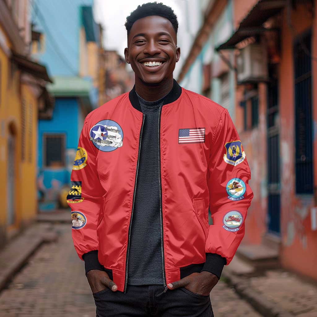 African American Aviators WWII Bomber Jacket Tuskegee Red Tails Airmen Red - African Pride