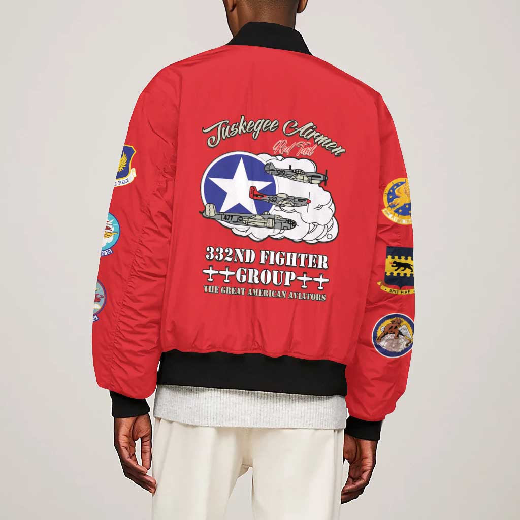 African American Aviators WWII Bomber Jacket Tuskegee Red Tails Airmen Red - African Pride