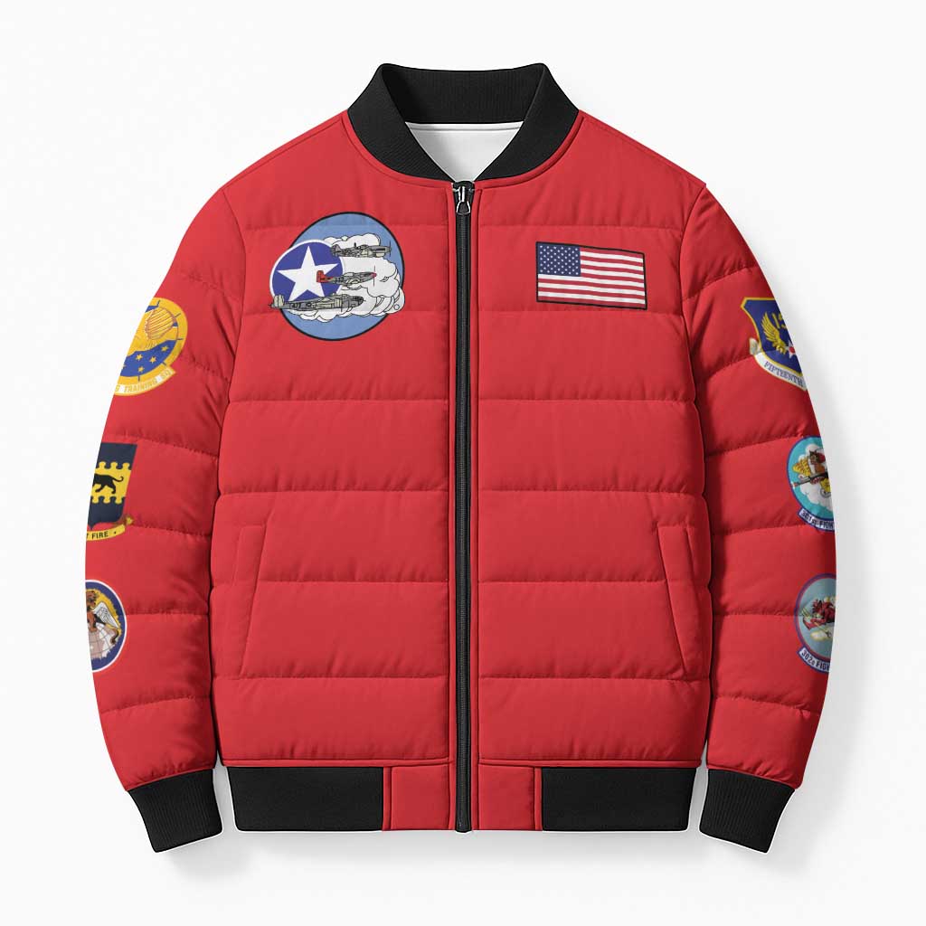 Tuskegee Airmen WWII Heroes Bomber Puffer Jacket The Great American Aviators Red Art