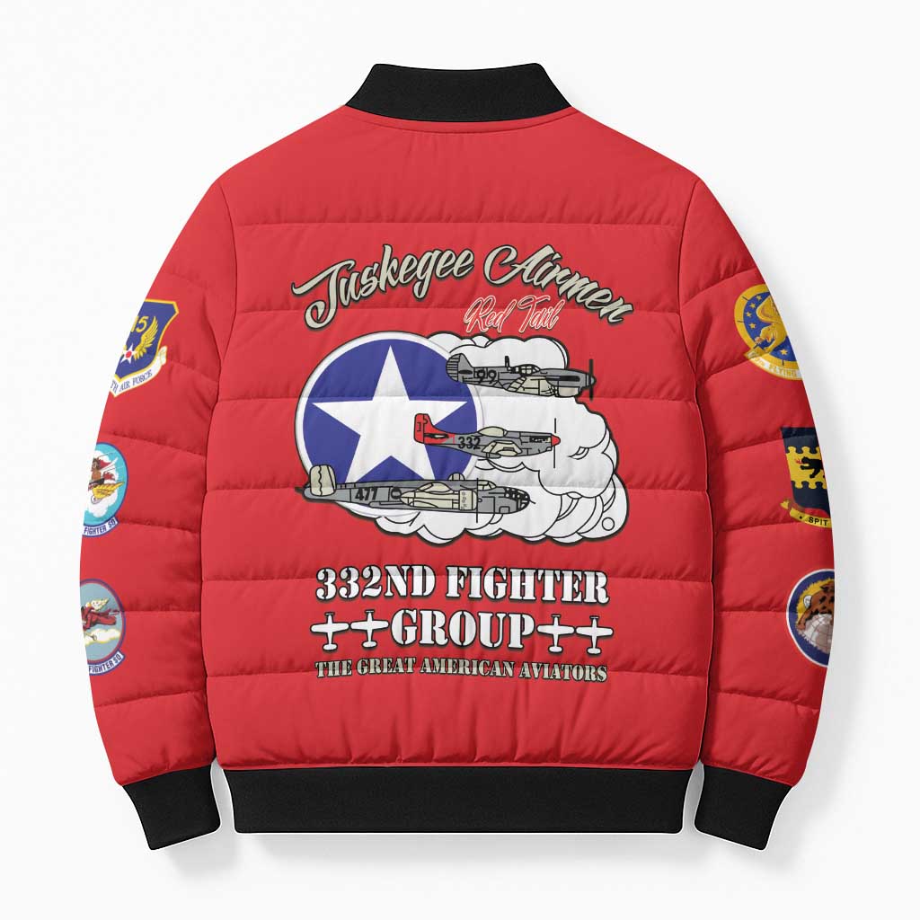 Tuskegee Airmen WWII Heroes Bomber Puffer Jacket The Great American Aviators Red Art