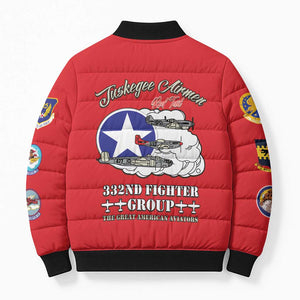 Tuskegee Airmen WWII Heroes Bomber Puffer Jacket The Great American Aviators Red Art