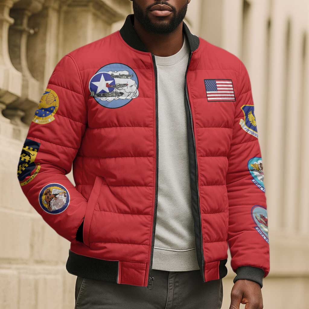 Tuskegee Airmen WWII Heroes Bomber Puffer Jacket The Great American Aviators Red Art