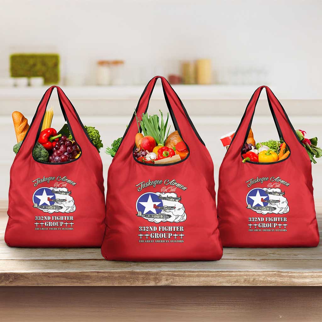 African American Aviators WWII Grocery Bag Tuskegee Red Tails Airmen Red - African Pride