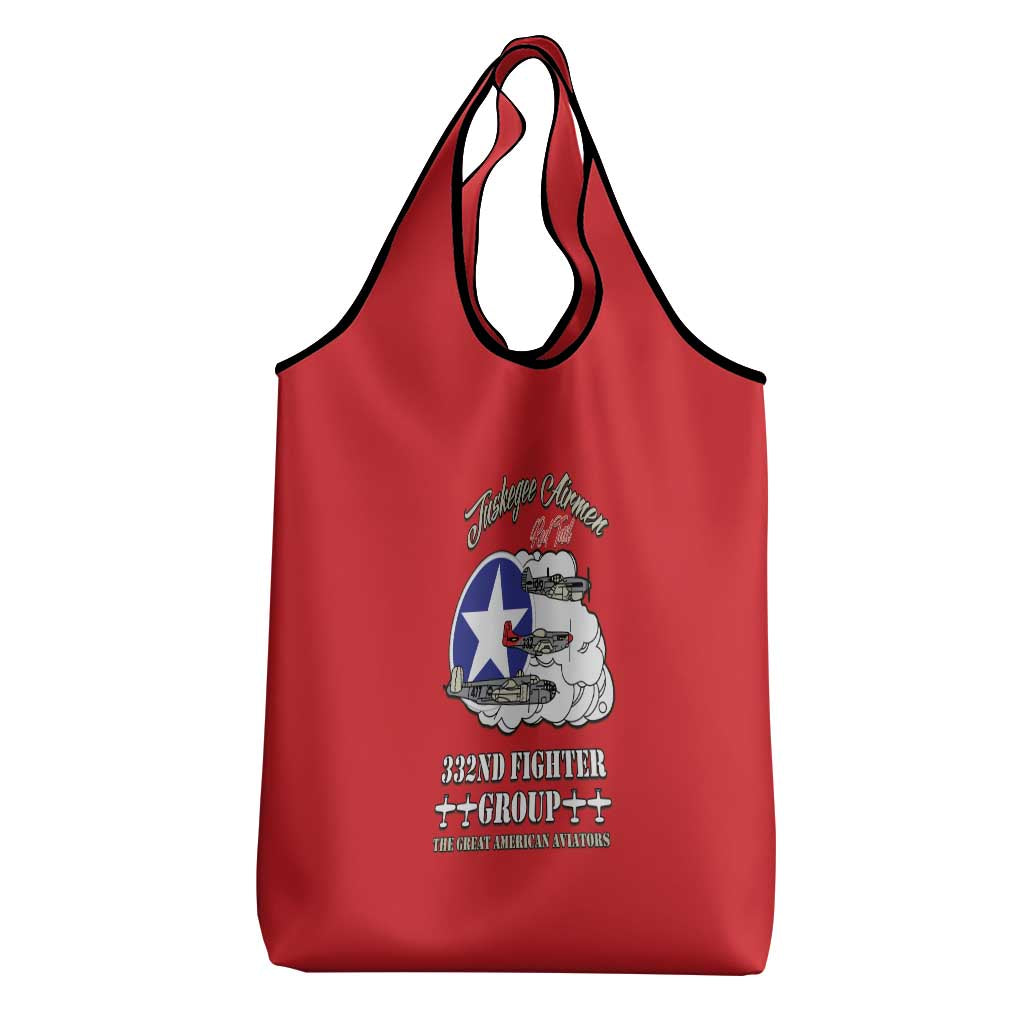 African American Aviators WWII Grocery Bag Tuskegee Red Tails Airmen Red - African Pride
