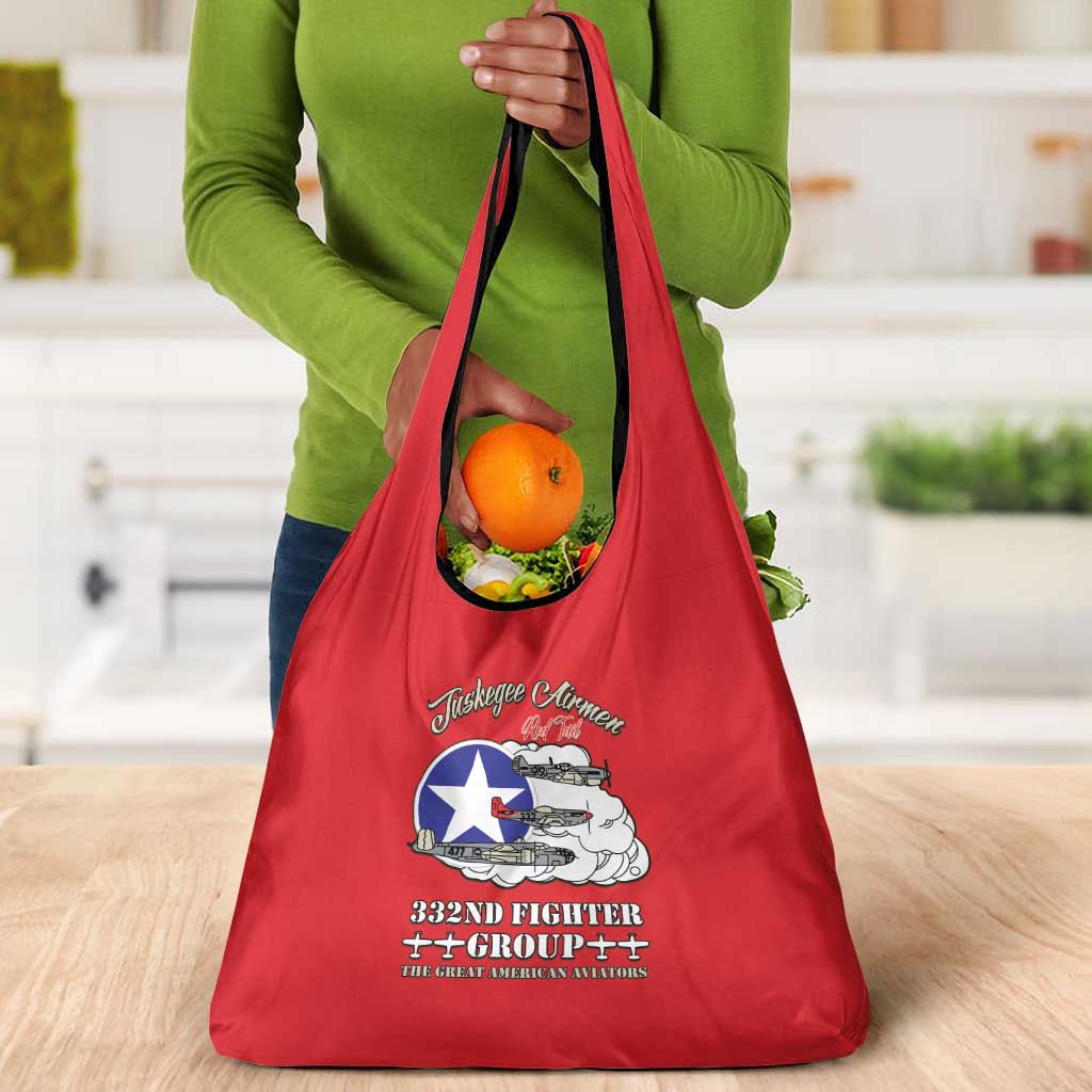 African American Aviators WWII Grocery Bag Tuskegee Red Tails Airmen Red - African Pride