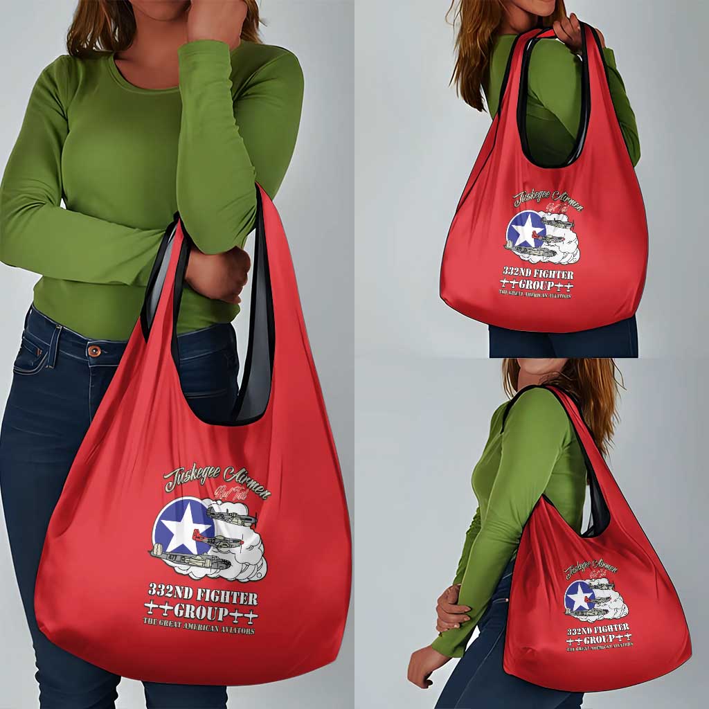 African American Aviators WWII Grocery Bag Tuskegee Red Tails Airmen Red - African Pride