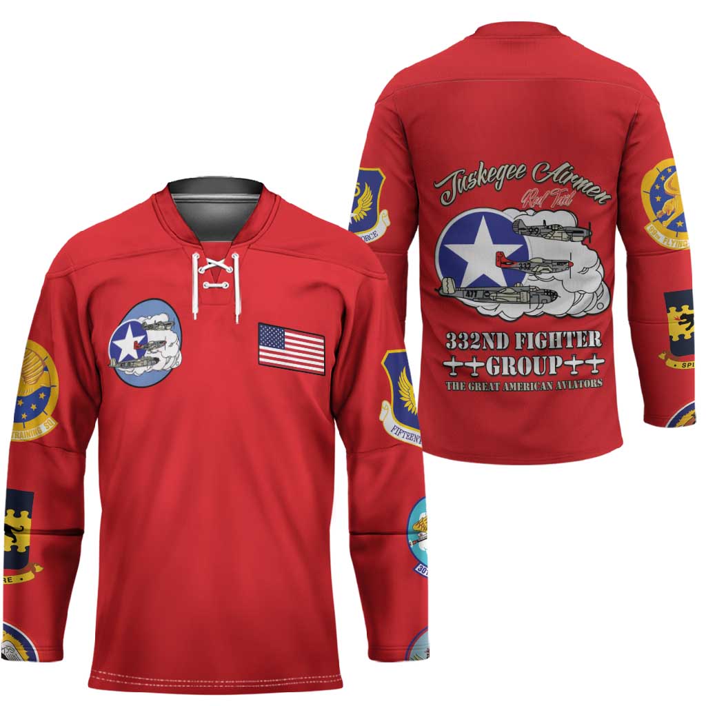 Tuskegee Airmen WWII Heroes Hockey Jersey The Great American Aviators Red Art