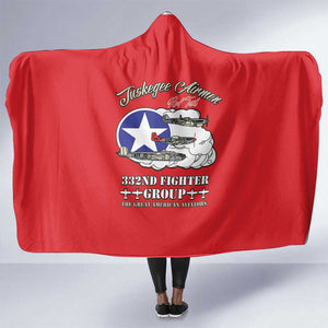 African American Aviators WWII Hooded Blanket Tuskegee Red Tails Airmen Red - African Pride