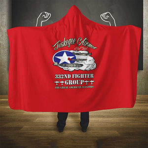 African American Aviators WWII Hooded Blanket Tuskegee Red Tails Airmen Red - African Pride