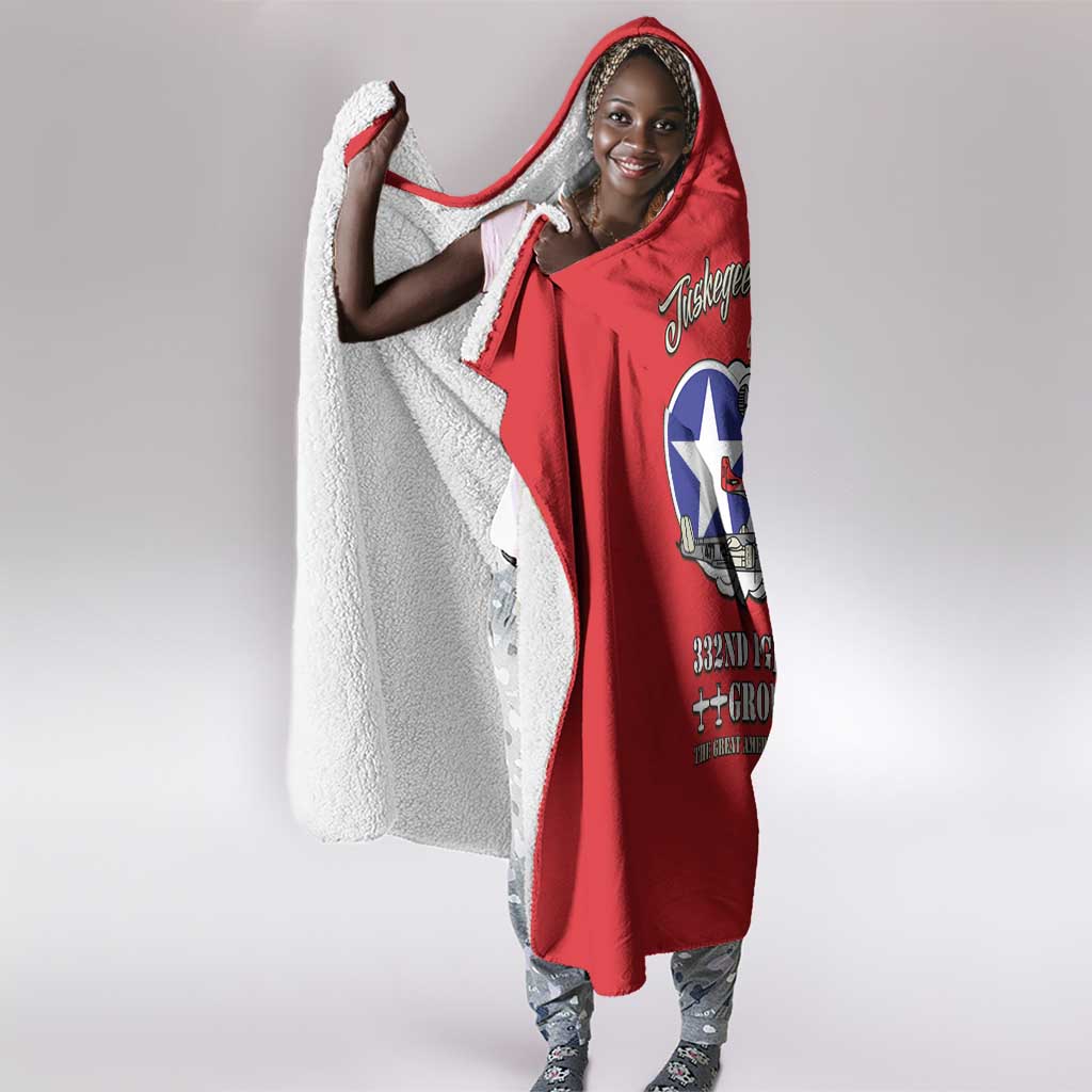 African American Aviators WWII Hooded Blanket Tuskegee Red Tails Airmen Red - African Pride