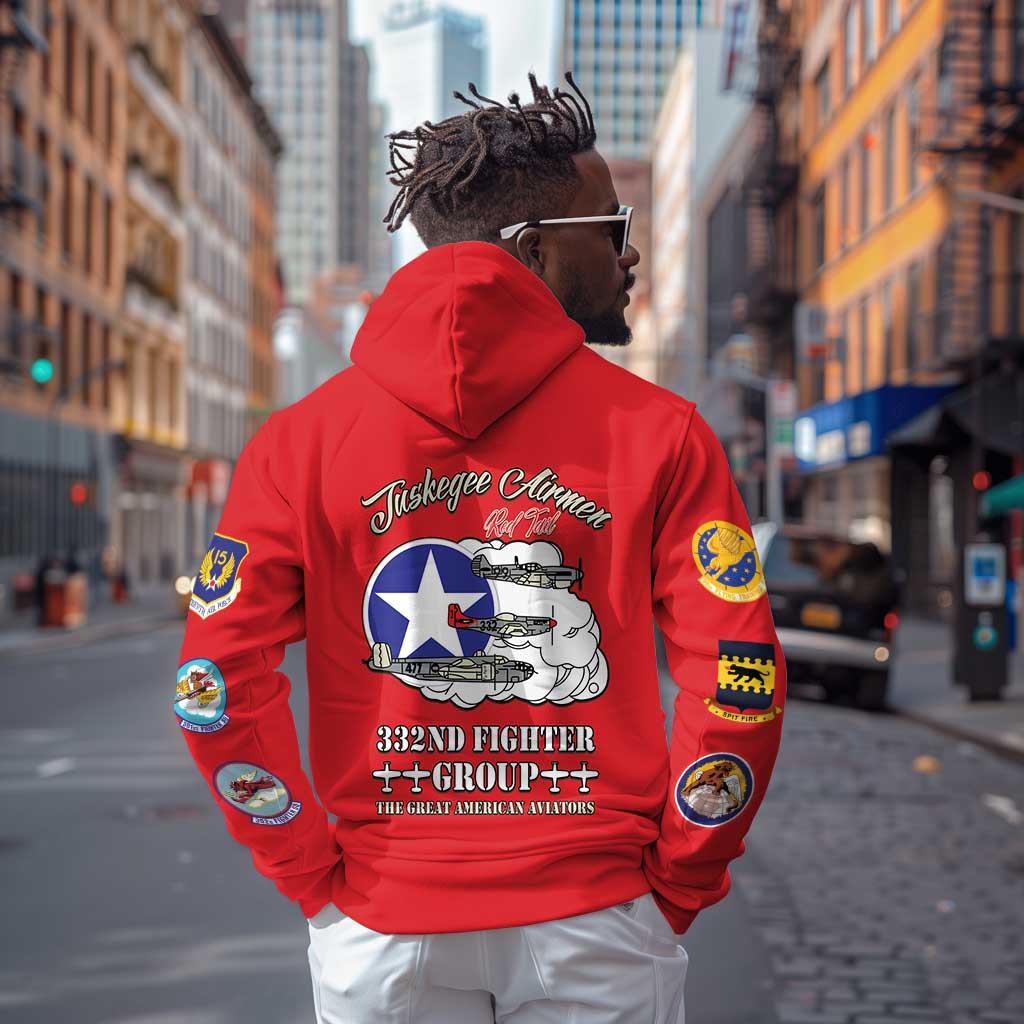 African American Aviators WWII Hoodie Tuskegee Red Tails Airmen Red - African Pride