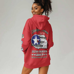African American Aviators WWII Hoodie Dress Tuskegee Red Tails Airmen Red - African Pride