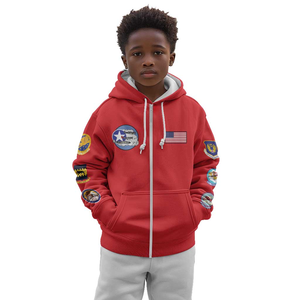 African American Aviators WWII Kid Hoodie Tuskegee Red Tails Airmen Red - African Pride