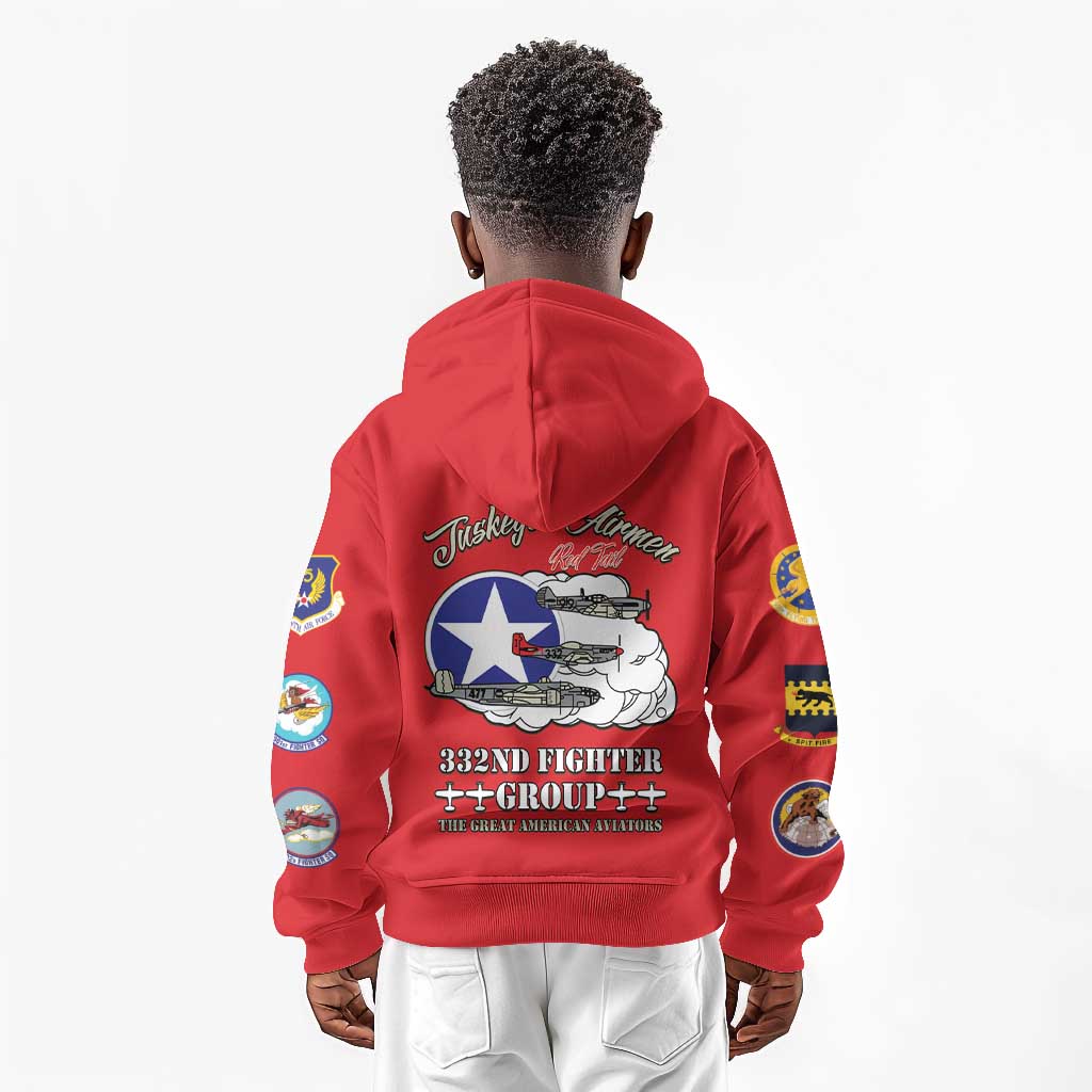 African American Aviators WWII Kid Hoodie Tuskegee Red Tails Airmen Red - African Pride