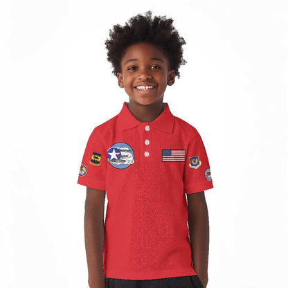 African American Aviators WWII Kid Polo Shirt Tuskegee Red Tails Airmen Red - African Pride