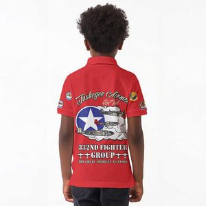 African American Aviators WWII Kid Polo Shirt Tuskegee Red Tails Airmen Red - African Pride