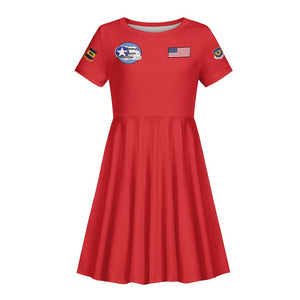 African American Aviators WWII Kid Short Sleeve Dress Tuskegee Red Tails Airmen Red - African Pride