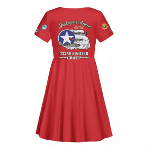 African American Aviators WWII Kid Short Sleeve Dress Tuskegee Red Tails Airmen Red - African Pride