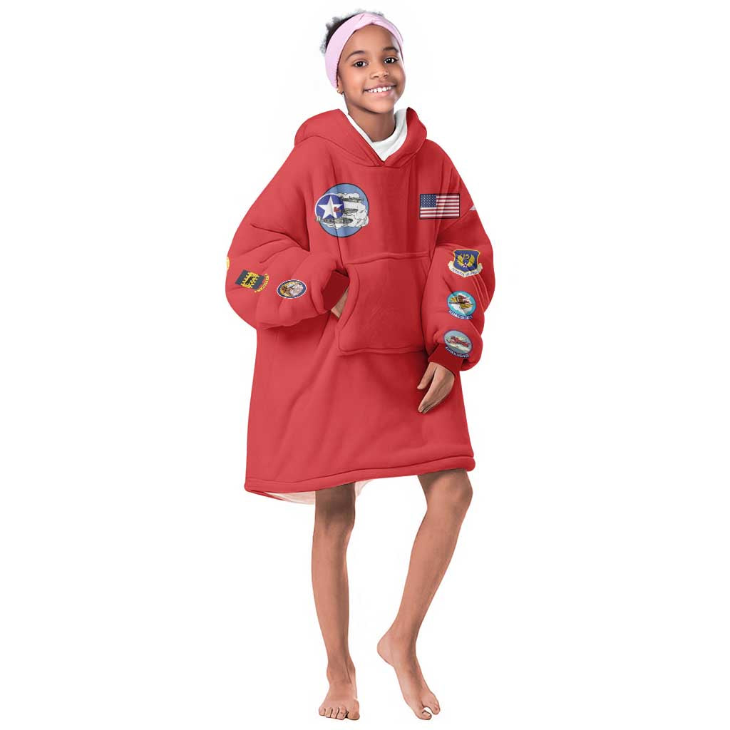 African American Aviators WWII Kid Wearable Blanket Hoodie Tuskegee Red Tails Airmen Red - African Pride