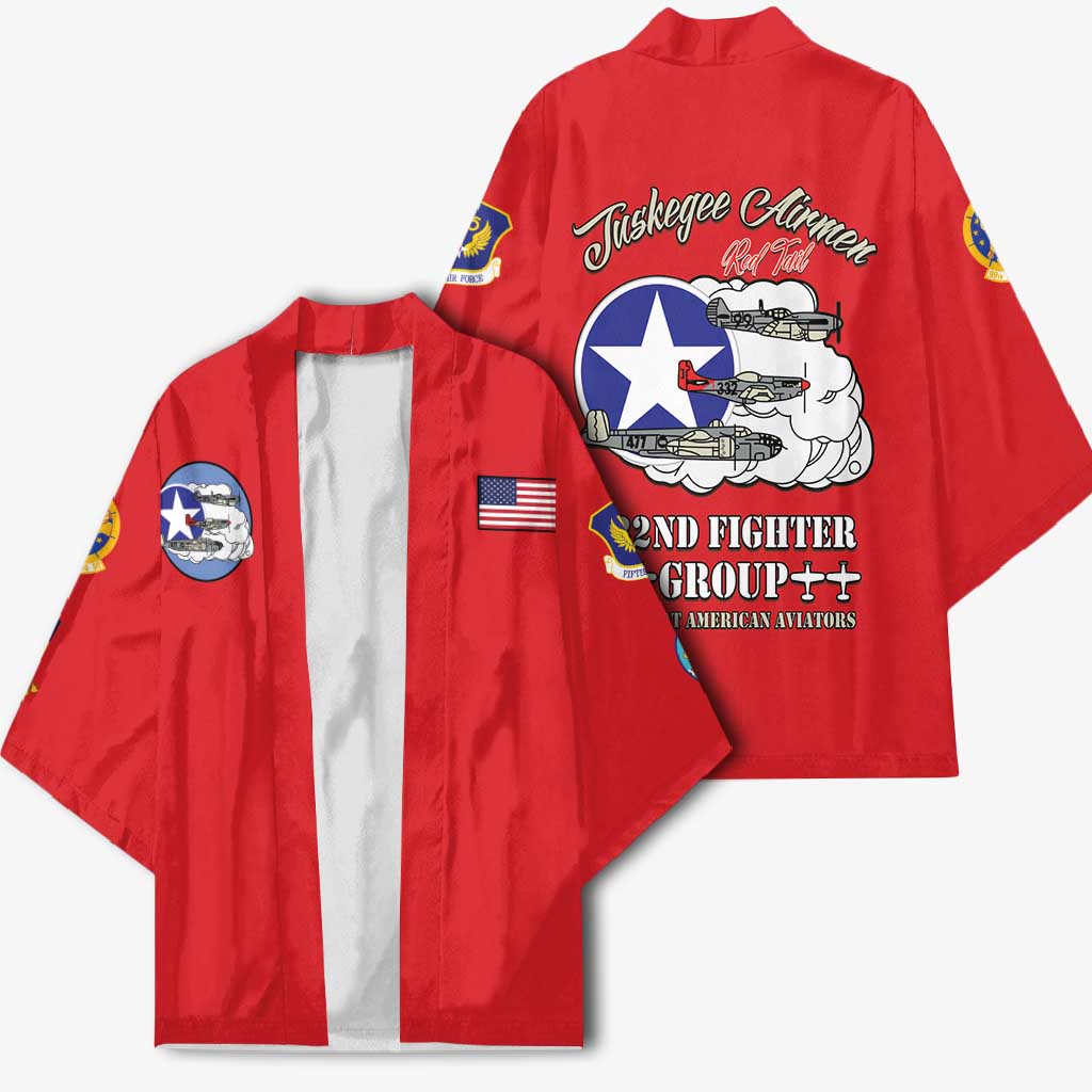 Tuskegee Airmen WWII Heroes Kimono The Great American Aviators Red Art