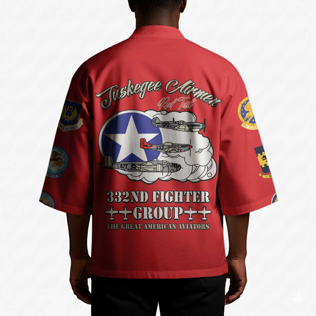 Tuskegee Airmen WWII Heroes Kimono The Great American Aviators Red Art