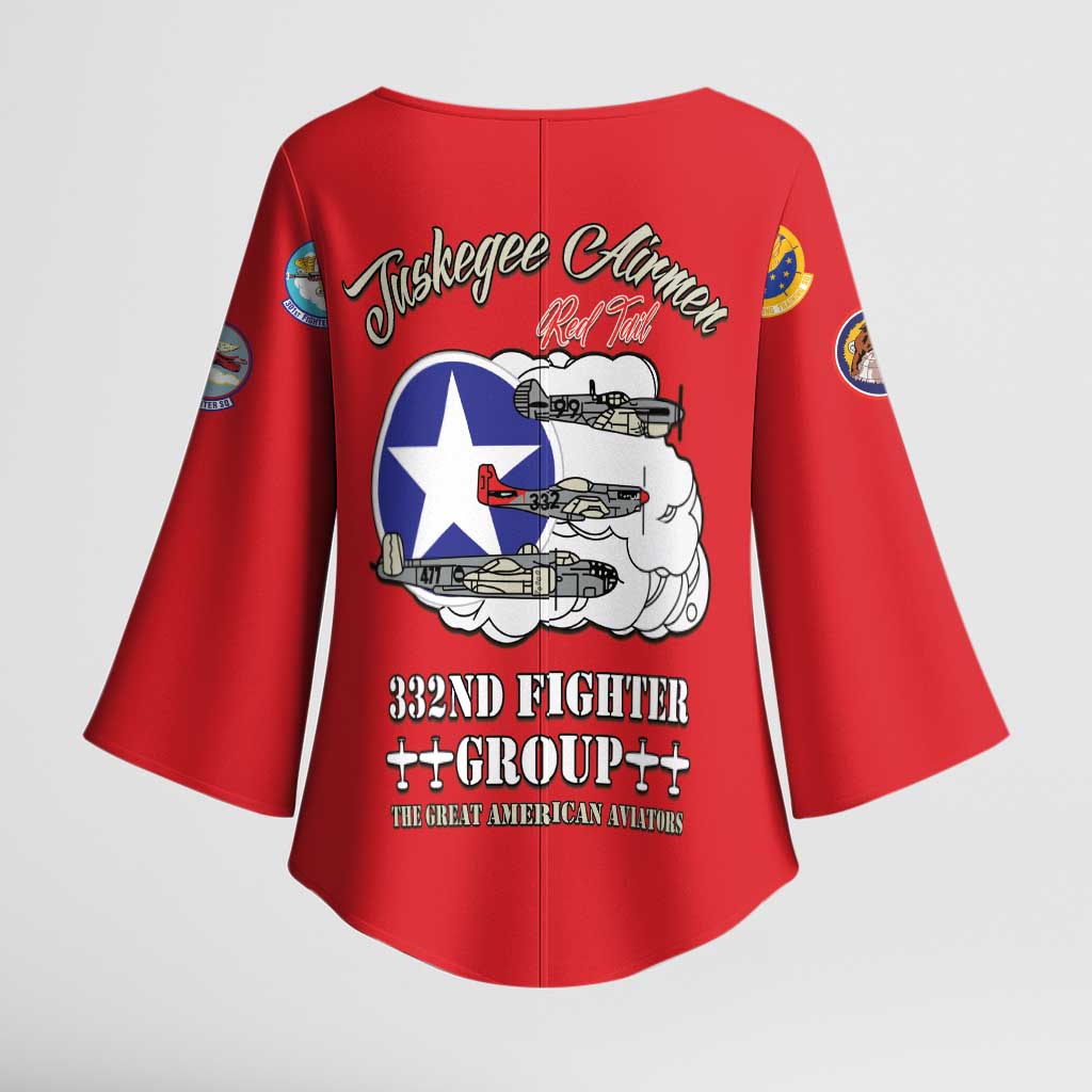 Tuskegee Airmen WWII Heroes Kimono Sleeve Blouse The Great American Aviators Red Art